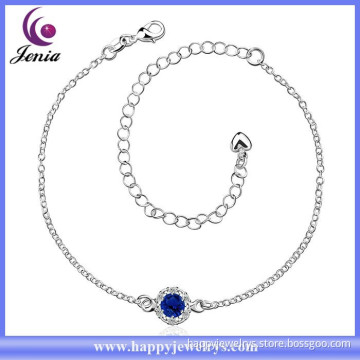 Fashion blue zircon stone 925 silver plated cheap foot jewelry anklet ( CA033-B)